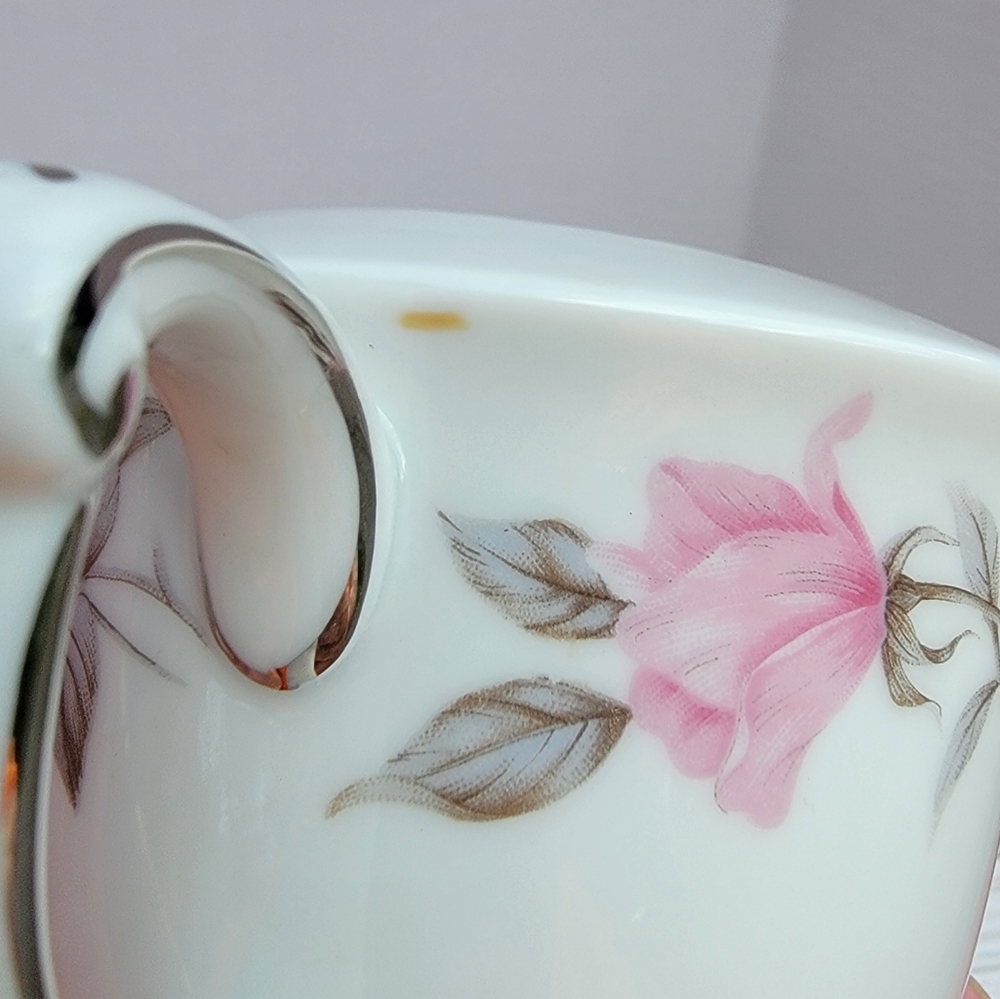Sango Rosetta 3104 Creamer & Sugar Bowl w/Lid w/Platinum Trim Japan Pink Roses - Picture 11 of 14